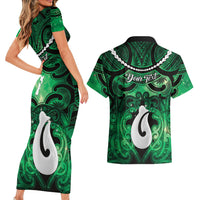 Personalised Maori Matariki Hei Matau Kakariki Couples Matching Short Sleeve Bodycon Dress and Hawaiian Shirt Maori Kowhaiwhai Pattern Galaxy