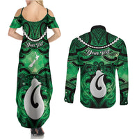 Personalised Maori Matariki Hei Matau Kakariki Couples Matching Summer Maxi Dress and Long Sleeve Button Shirt Maori Kowhaiwhai Pattern Galaxy LT01 - Polynesian Pride
