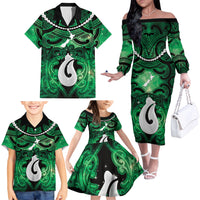 Personalised Maori Matariki Hei Matau Kakariki Family Matching Off The Shoulder Long Sleeve Dress and Hawaiian Shirt Maori Kowhaiwhai Pattern Galaxy LT01 - Polynesian Pride