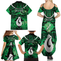 Personalised Maori Matariki Hei Matau Kakariki Family Matching Summer Maxi Dress and Hawaiian Shirt Maori Kowhaiwhai Pattern Galaxy LT01 - Polynesian Pride