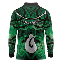 Personalised Maori Matariki Hei Matau Kakariki Long Sleeve Polo Shirt Maori Kowhaiwhai Pattern Galaxy LT01 - Polynesian Pride