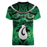 Personalised Maori Matariki Hei Matau Kakariki Women V-Neck T-Shirt Maori Kowhaiwhai Pattern Galaxy LT01 - Polynesian Pride