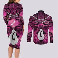 Personalised Maori Matariki Hei Matau Mawhero Couples Matching Long Sleeve Bodycon Dress and Long Sleeve Button Shirt Maori Kowhaiwhai Pattern Galaxy LT01 - Polynesian Pride