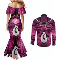 Personalised Maori Matariki Hei Matau Mawhero Couples Matching Mermaid Dress and Long Sleeve Button Shirt Maori Kowhaiwhai Pattern Galaxy LT01 - Polynesian Pride