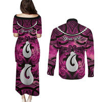 Personalised Maori Matariki Hei Matau Mawhero Couples Matching Puletasi and Long Sleeve Button Shirt Maori Kowhaiwhai Pattern Galaxy LT01 - Polynesian Pride