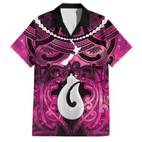 Personalised Maori Matariki Hei Matau Mawhero Family Matching Off The Shoulder Long Sleeve Dress and Hawaiian Shirt Maori Kowhaiwhai Pattern Galaxy LT01 Dad's Shirt - Short Sleeve Pink - Polynesian Pride