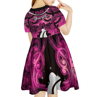 Personalised Maori Matariki Hei Matau Mawhero Kid Short Sleeve Dress Maori Kowhaiwhai Pattern Galaxy LT01 - Polynesian Pride