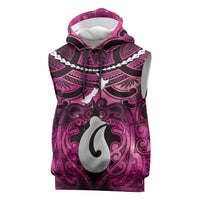 Personalised Maori Matariki Hei Matau Mawhero Sleeveless Hoodie Maori Kowhaiwhai Pattern Galaxy LT01 Pink - Polynesian Pride