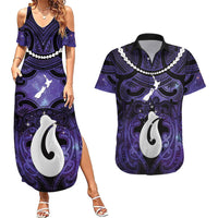 Personalised Maori Matariki Hei Matau Waiporoporo Couples Matching Summer Maxi Dress and Hawaiian Shirt Maori Kowhaiwhai Pattern Galaxy