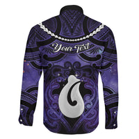 Personalised Maori Matariki Hei Matau Waiporoporo Family Matching Off The Shoulder Long Sleeve Dress and Hawaiian Shirt Maori Kowhaiwhai Pattern Galaxy LT01 - Polynesian Pride