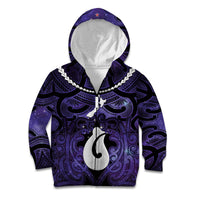 Personalised Maori Matariki Hei Matau Waiporoporo Kid Hoodie Maori Kowhaiwhai Pattern Galaxy LT01 Zip Hoodie Purple - Polynesian Pride