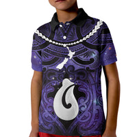 Personalised Maori Matariki Hei Matau Waiporoporo Kid Polo Shirt Maori Kowhaiwhai Pattern Galaxy LT01 Kid Purple - Polynesian Pride