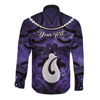 Personalised Maori Matariki Hei Matau Waiporoporo Long Sleeve Button Shirt Maori Kowhaiwhai Pattern Galaxy