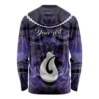 Personalised Maori Matariki Hei Matau Waiporoporo Long Sleeve Shirt Maori Kowhaiwhai Pattern Galaxy