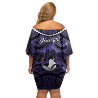 Personalised Maori Matariki Hei Matau Waiporoporo Off Shoulder Short Dress Maori Kowhaiwhai Pattern Galaxy LT01 - Polynesian Pride