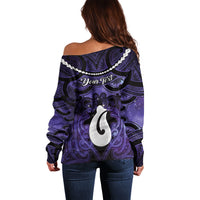 Personalised Maori Matariki Hei Matau Waiporoporo Off Shoulder Sweater Maori Kowhaiwhai Pattern Galaxy
