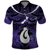 Personalised Maori Matariki Hei Matau Waiporoporo Polo Shirt Maori Kowhaiwhai Pattern Galaxy LT01 Purple - Polynesian Pride