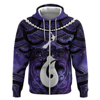 Personalised Maori Matariki Hei Matau Waiporoporo Zip Hoodie Maori Kowhaiwhai Pattern Galaxy LT01 Zip Hoodie Purple - Polynesian Pride