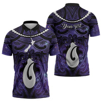 Personalised Maori Matariki Hei Matau Waiporoporo Zipper Polo Shirt Maori Kowhaiwhai Pattern Galaxy LT01 - Polynesian Pride