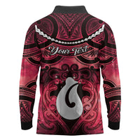 Personalised Maori Matariki Hei Matau Whero Long Sleeve Polo Shirt Maori Kowhaiwhai Pattern Galaxy LT01 - Polynesian Pride