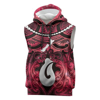 Personalised Maori Matariki Hei Matau Whero Sleeveless Hoodie Maori Kowhaiwhai Pattern Galaxy LT01 Red - Polynesian Pride