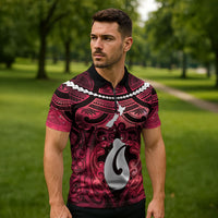 Personalised Maori Matariki Hei Matau Whero Zipper Polo Shirt Maori Kowhaiwhai Pattern Galaxy LT01 - Polynesian Pride
