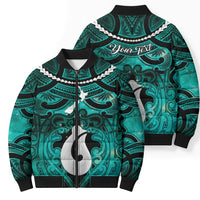 Personalised Maori Matariki Hei Matau Turquoise Bomber Puffer Jacket Maori Kowhaiwhai Pattern Galaxy