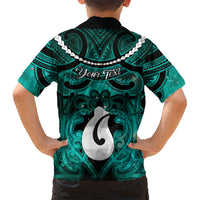 Personalised Maori Matariki Hei Matau Turquoise Family Matching Long Sleeve Bodycon Dress and Hawaiian Shirt Maori Kowhaiwhai Pattern Galaxy LT01 - Polynesian Pride