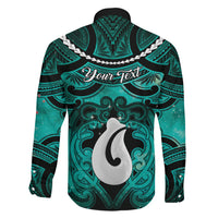 Personalised Maori Matariki Hei Matau Turquoise Family Matching Long Sleeve Bodycon Dress and Hawaiian Shirt Maori Kowhaiwhai Pattern Galaxy LT01 - Polynesian Pride