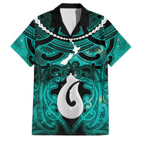 Personalised Maori Matariki Hei Matau Turquoise Family Matching Mermaid Dress and Hawaiian Shirt Maori Kowhaiwhai Pattern Galaxy LT01 Dad's Shirt - Short Sleeve Turquoise - Polynesian Pride