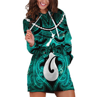 Personalised Maori Matariki Hei Matau Turquoise Hoodie Dress Maori Kowhaiwhai Pattern Galaxy