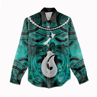 Personalised Maori Matariki Hei Matau Turquoise Women Casual Shirt Maori Kowhaiwhai Pattern Galaxy LT01 - Polynesian Pride