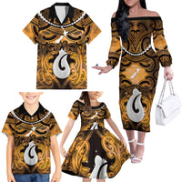 Personalised Maori Matariki Hei Matau Kowhai Family Matching Off The Shoulder Long Sleeve Dress and Hawaiian Shirt Maori Kowhaiwhai Pattern Galaxy LT01 - Polynesian Pride
