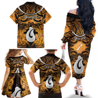 Personalised Maori Matariki Hei Matau Kowhai Family Matching Off The Shoulder Long Sleeve Dress and Hawaiian Shirt Maori Kowhaiwhai Pattern Galaxy LT01 - Polynesian Pride