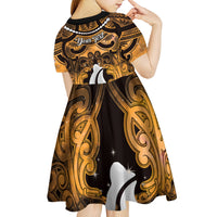Personalised Maori Matariki Hei Matau Kowhai Kid Short Sleeve Dress Maori Kowhaiwhai Pattern Galaxy LT01 - Polynesian Pride