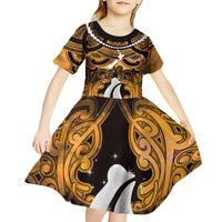 Personalised Maori Matariki Hei Matau Kowhai Kid Short Sleeve Dress Maori Kowhaiwhai Pattern Galaxy LT01 - Polynesian Pride