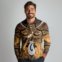 Personalised Maori Matariki Hei Matau Kowhai Long Sleeve Polo Shirt Maori Kowhaiwhai Pattern Galaxy LT01 - Polynesian Pride