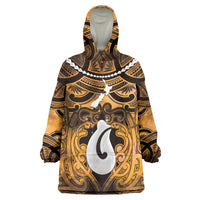 Personalised Maori Matariki Hei Matau Kowhai Wearable Blanket Hoodie Maori Kowhaiwhai Pattern Galaxy LT01 One Size Yellow - Polynesian Pride