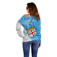 Fiji Rugby Off Shoulder Sweater Come On Fijian Tapa Pattern LT01 - Polynesian Pride