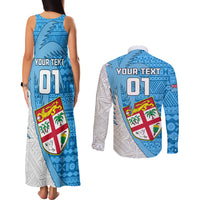 Custom Fiji Rugby Couples Matching Tank Maxi Dress and Long Sleeve Button Shirts Come On Fijian Tapa Pattern LT01 - Polynesian Pride