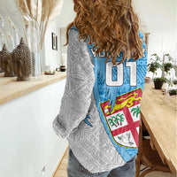 Custom Fiji Rugby Women Casual Shirt Come On Fijian Tapa Pattern LT01 - Polynesian Pride