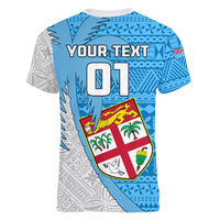 Custom Fiji Rugby Women V Neck T Shirt Come On Fijian Tapa Pattern LT01 - Polynesian Pride