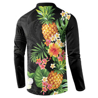 Hawaii Pineapple Tropical Button Sweatshirt Colorful Hibiscus Plumeria