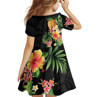 Hawaii Pineapple Tropical Kid Short Sleeve Dress Colorful Hibiscus Plumeria