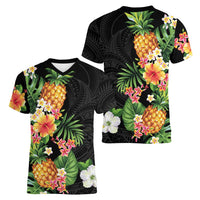 Hawaii Pineapple Tropical Women V-Neck T-Shirt Colorful Hibiscus Plumeria