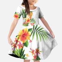 Hawaii Pineapple Tropical Family Matching Tank Maxi Dress and Hawaiian Shirt Luminous Hibiscus Plumeria LT01 Daughter's Dress White - Polynesian Pride