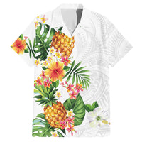 Hawaii Pineapple Tropical Family Matching Tank Maxi Dress and Hawaiian Shirt Luminous Hibiscus Plumeria LT01 Dad's Shirt - Short Sleeve White - Polynesian Pride