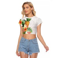 Hawaii Pineapple Tropical Raglan Cropped T Shirt Luminous Hibiscus Plumeria