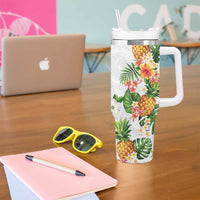 Hawaii Pineapple Tropical Tumbler With Handle Luminous Hibiscus Plumeria