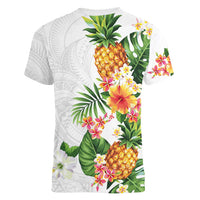 Hawaii Pineapple Tropical Women V-Neck T-Shirt Luminous Hibiscus Plumeria